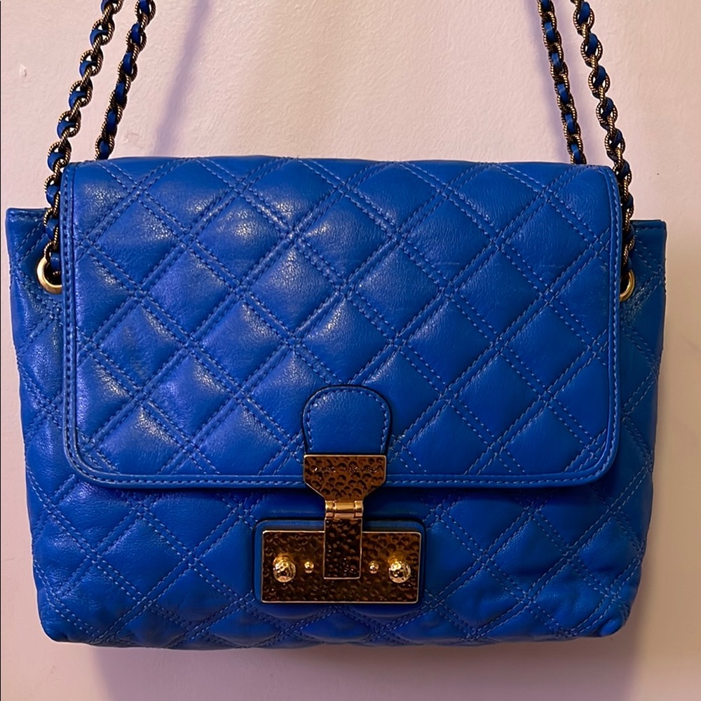 Royal Blue Quilted Shoulder Bag with Gold Clasp